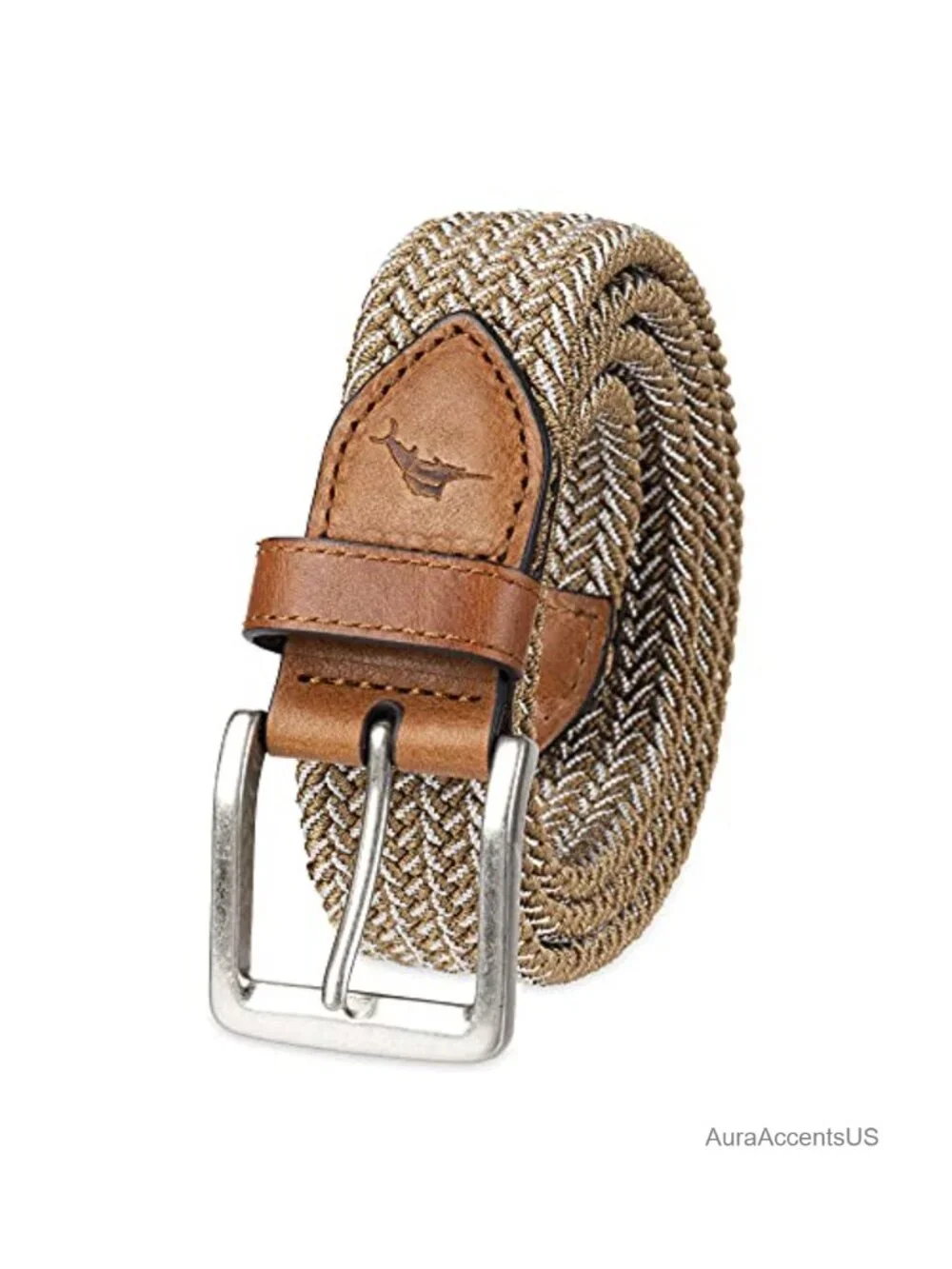 Men's Two Tone Stretch Web Belt with Genuine Leather Buckle